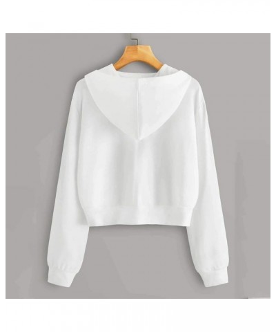 Women's Cropped Hoodie jacket Zip Up Drawstring Long Sleeve Pockets Workout Crop Tops Cute Sweatshirts for Teen Girls A08 Whi...