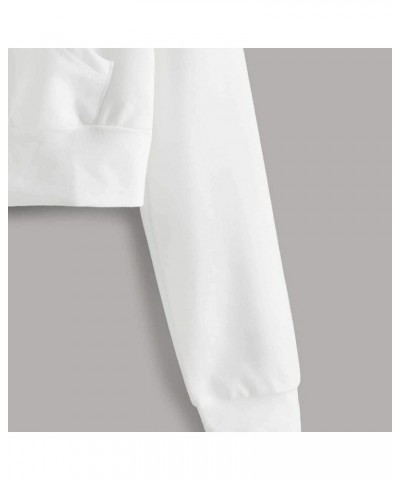 Women's Cropped Hoodie jacket Zip Up Drawstring Long Sleeve Pockets Workout Crop Tops Cute Sweatshirts for Teen Girls A08 Whi...