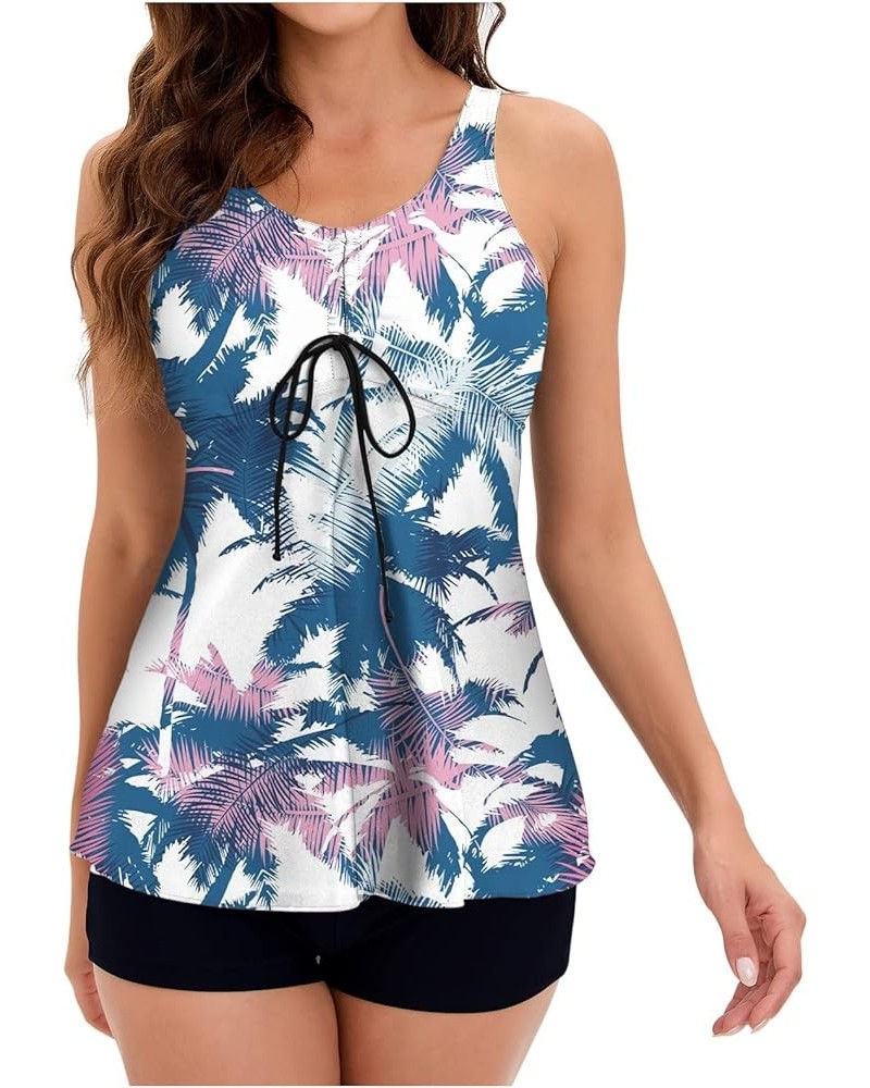 Tankini Bathing Suits for Women 2 Piece Tummy Control Swimsuits Modest Beach Swimwear Floral Pleated Tops with Shorts S 08nav...
