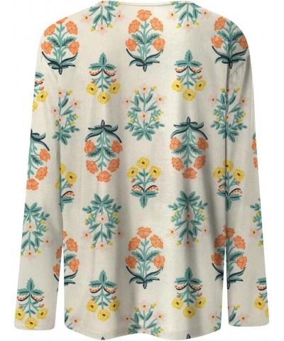 Fall Sweatshirts for Women Women's Fashion Casual Long Sleeve Floral Print Round Neck Pullover Top Blouse 1-beige $9.14 Blouses