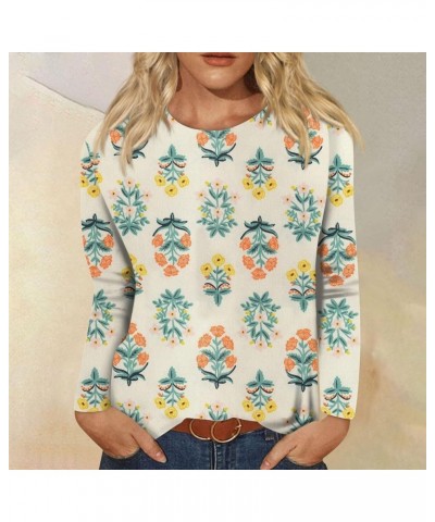 Fall Sweatshirts for Women Women's Fashion Casual Long Sleeve Floral Print Round Neck Pullover Top Blouse 1-beige $9.14 Blouses