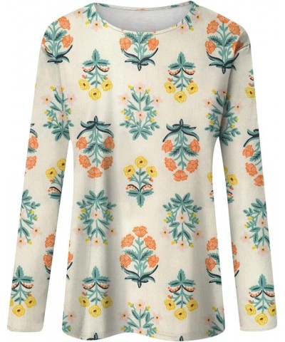 Fall Sweatshirts for Women Women's Fashion Casual Long Sleeve Floral Print Round Neck Pullover Top Blouse 1-beige $9.14 Blouses