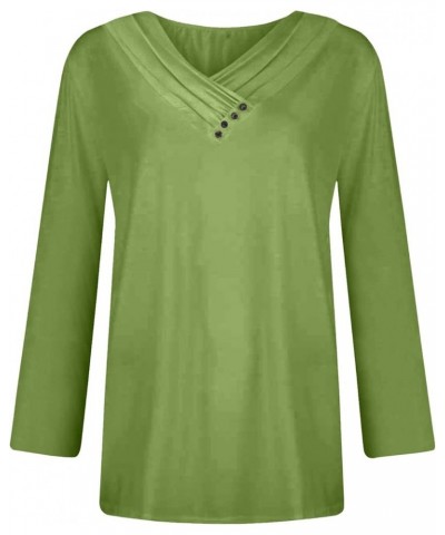 Shirts for Women,Women'S Pleated Button V Neck Tops Loose Long Sleeve Sweatshirt Pullover Comfy Fall T-Shirts 1-green $9.01 A...
