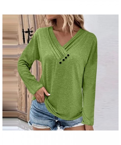 Shirts for Women,Women'S Pleated Button V Neck Tops Loose Long Sleeve Sweatshirt Pullover Comfy Fall T-Shirts 1-green $9.01 A...