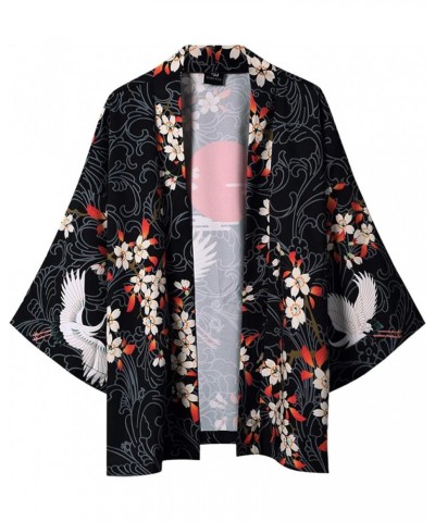 Womens Lightweight Cardigan Loose fit Dragon or Crane Japanese Kimono Cover up Black12934 $14.49 Sweaters