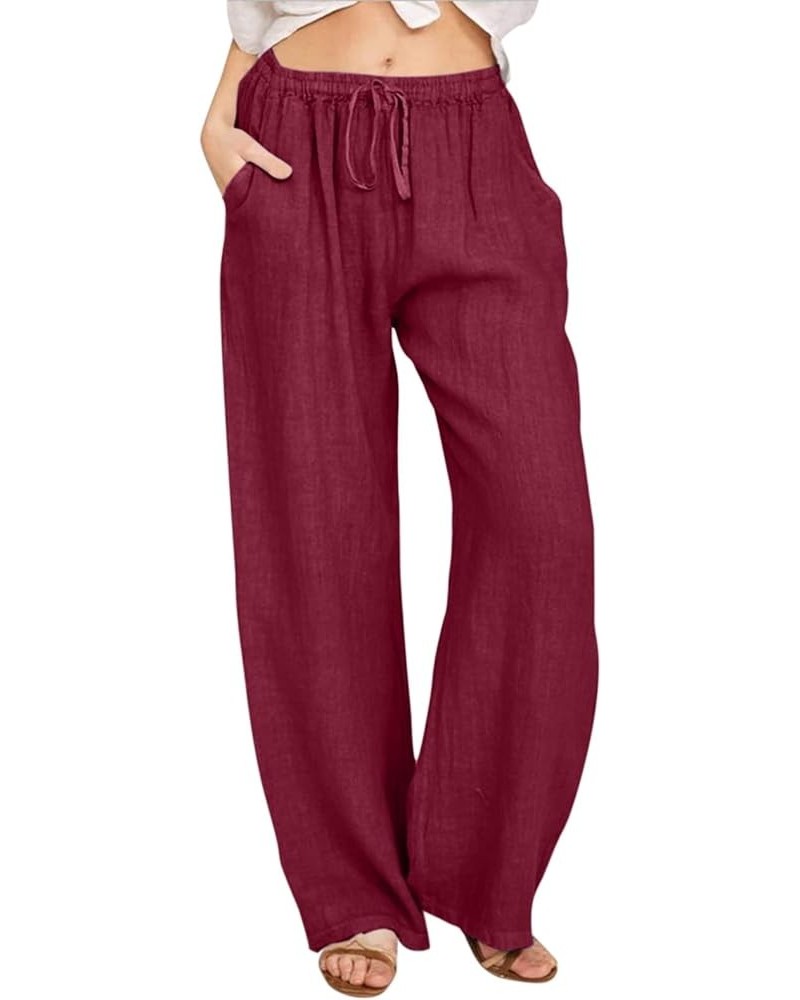 Women High Waist Wide Leg Pants 2024 Fashion Drawstring Elastic Beach Trousers Summer Comfy Straight Leg Long Pants Pockets 0...