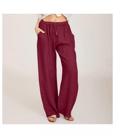 Women High Waist Wide Leg Pants 2024 Fashion Drawstring Elastic Beach Trousers Summer Comfy Straight Leg Long Pants Pockets 0...