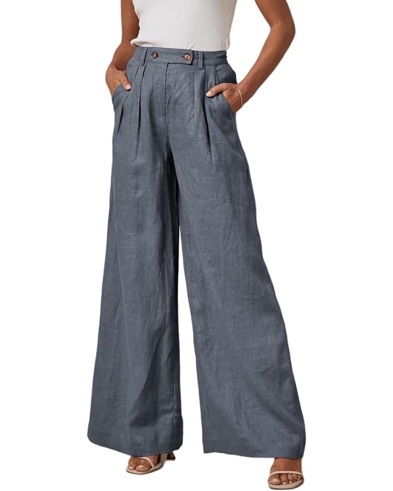 Wide Leg Linen Pants Women Summer Casual Elastic High Waisted Palazzo Pants Baggy Flowy Trousers with Pockets A Gray $13.95 P...