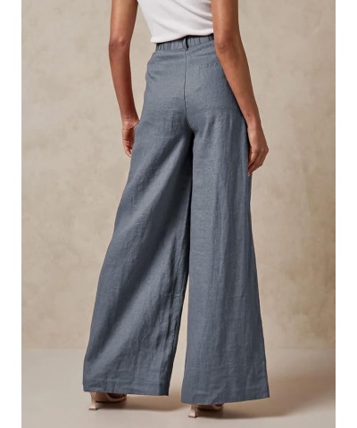 Wide Leg Linen Pants Women Summer Casual Elastic High Waisted Palazzo Pants Baggy Flowy Trousers with Pockets A Gray $13.95 P...