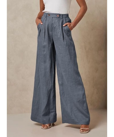 Wide Leg Linen Pants Women Summer Casual Elastic High Waisted Palazzo Pants Baggy Flowy Trousers with Pockets A Gray $13.95 P...