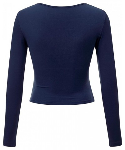 Women's Premium Short/Long Sleeve Deep V Neck Slim fit Cross Wrap Crop top Shirt-Made in USA Wt1482_navy $10.79 T-Shirts