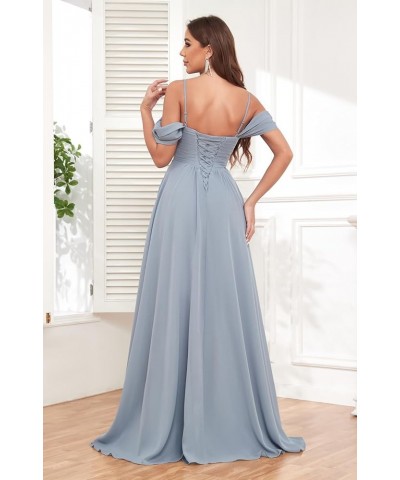 Women's Off Shoulder Bridesmaid Dresses Long Slit Chiffon Ruched Evening Formal Dress with Pockets Purple $28.00 Dresses