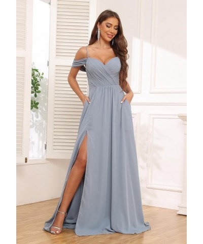 Women's Off Shoulder Bridesmaid Dresses Long Slit Chiffon Ruched Evening Formal Dress with Pockets Purple $28.00 Dresses