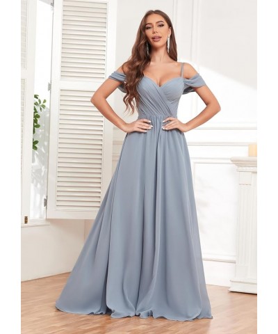 Women's Off Shoulder Bridesmaid Dresses Long Slit Chiffon Ruched Evening Formal Dress with Pockets Purple $28.00 Dresses