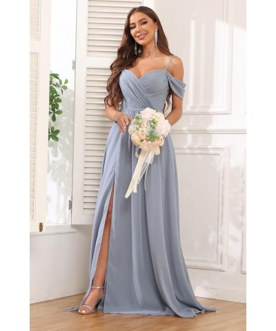 Women's Off Shoulder Bridesmaid Dresses Long Slit Chiffon Ruched Evening Formal Dress with Pockets Purple $28.00 Dresses