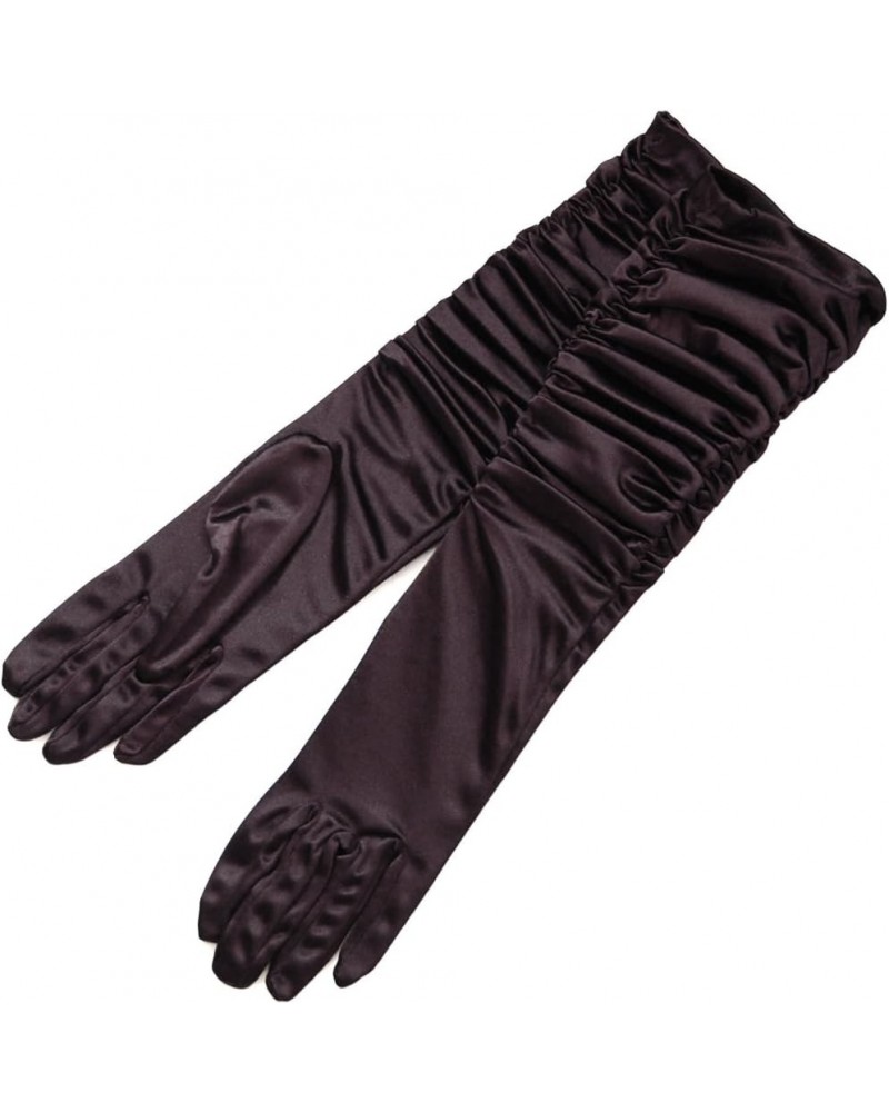 Gathered Shiny Stretch Satin Dress Gloves-One Size Fits Most Brown $9.89 Dresses