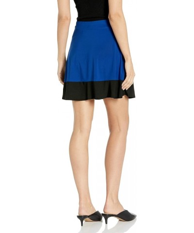 Women's Plus Size Stretch Ity Colorblock Hem Swingy Full Skater Skirt Royal/Black $7.63 Skirts