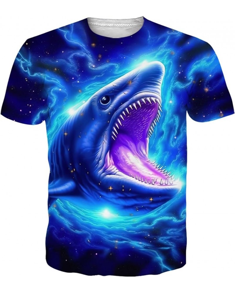 Unisex Fashion 3D Print T-Shirts Funny Graphics Pattern Crewneck Short Sleeve Tees for Mens Womens Blue Shark $9.71 T-Shirts