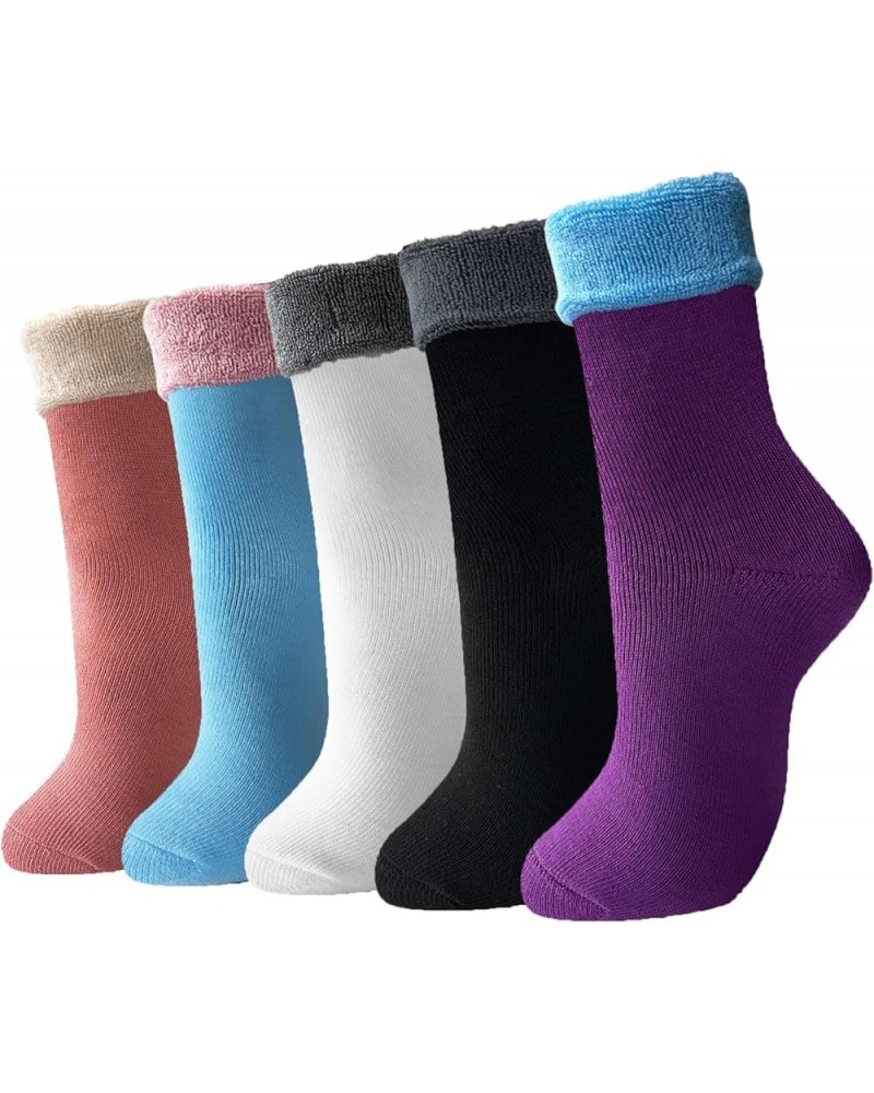 VoJoPi 5 Pairs Warm Wool Socks for Women, Size 5-10, Thick Winter Thermal Boot Socks Crew Length H-purple/Blue/Rose/Black/Whi...