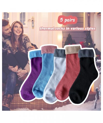 VoJoPi 5 Pairs Warm Wool Socks for Women, Size 5-10, Thick Winter Thermal Boot Socks Crew Length H-purple/Blue/Rose/Black/Whi...