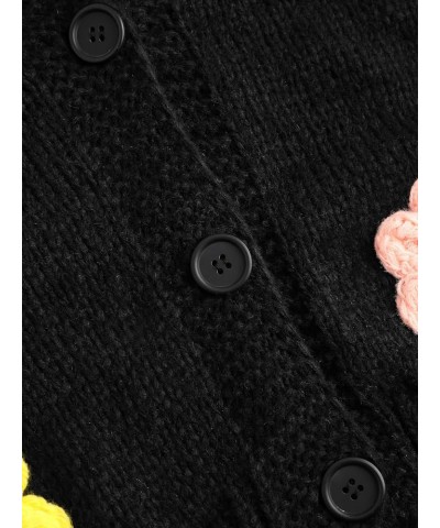 Womens Cardigan Floral Cardigan Button Cardigan Sweaters for Women V-Neck Button Flower Cardigan Black $23.39 Sweaters
