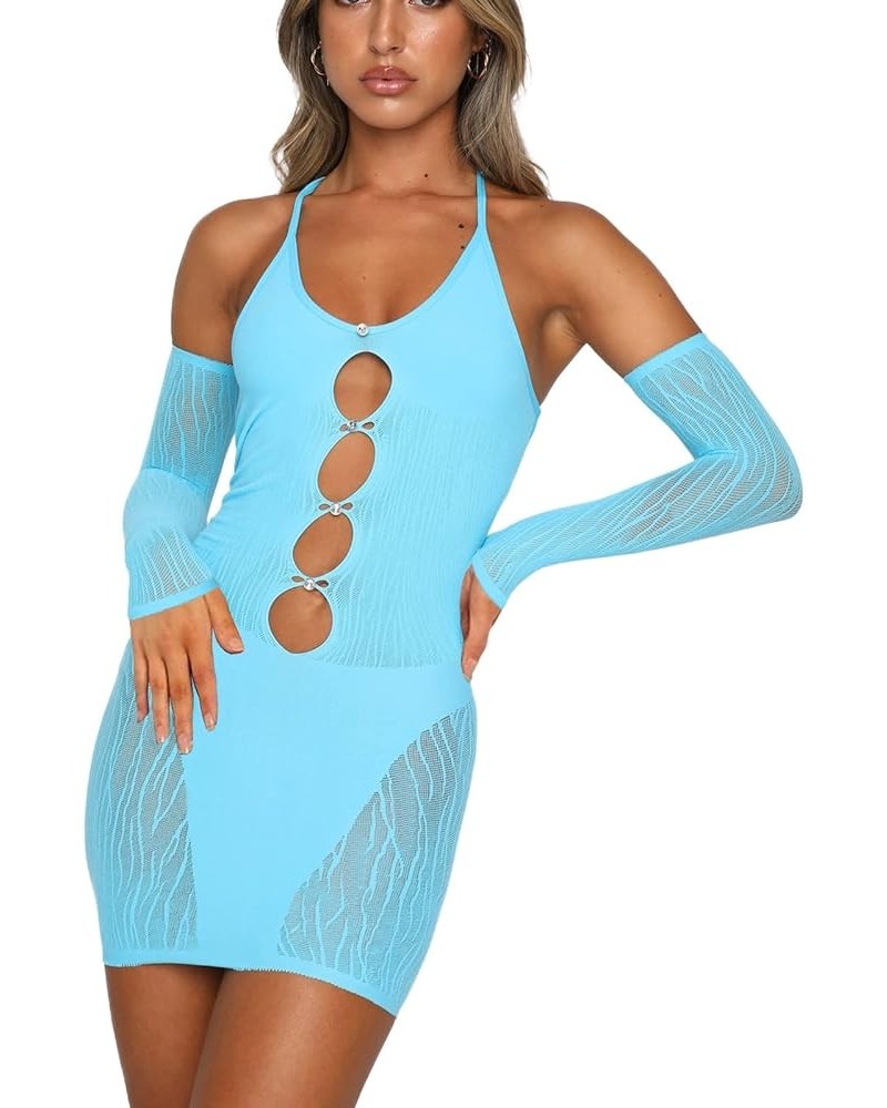 Summer Halter Dress for Women Y2k Cutout Bodycon Mini Dress Sexy Backless Low V Cut Wrap Party Cocktail Prom Dress 2-blue $9....