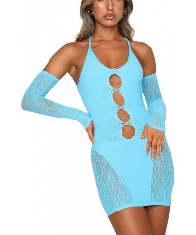 Summer Halter Dress for Women Y2k Cutout Bodycon Mini Dress Sexy Backless Low V Cut Wrap Party Cocktail Prom Dress 2-blue $9....