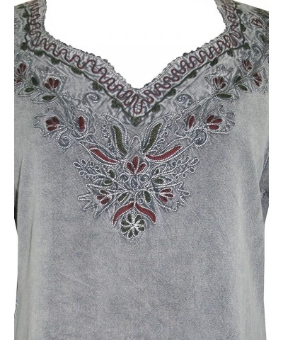 Women's Long Sleeve Embroidered Casual Relax Medieval Boho Vintage Rayon Tunic Kurta Blouse Silver Gray $21.58 Blouses