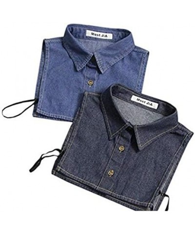 Unisex Stylish Detachable Half Shirt Blouse False Collar Blue Denim Fake Collar Deep Blue $10.19 Blouses