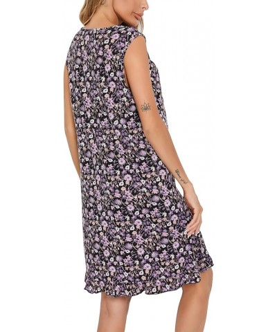 Women Sleeveless Nightgowns Lace Sleepshirts Soft Sleepdress Wide Strap Chemise Tank Top Sleepwear Print Pajama Dress Purple ...