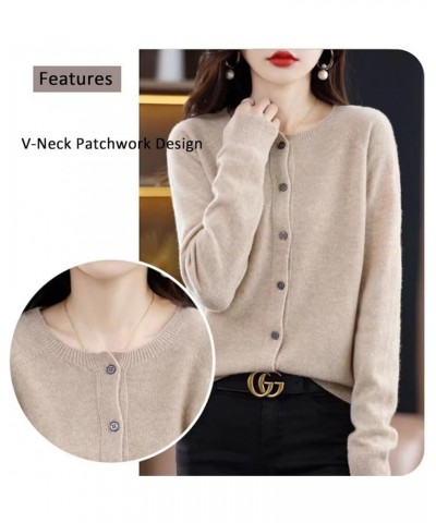 Cashmere Cardigan Sweaters for Women, 100% Pure Cashmere Button Front Long Sleeve Crewneck Knit Elastic Sweater Algae Blue $2...