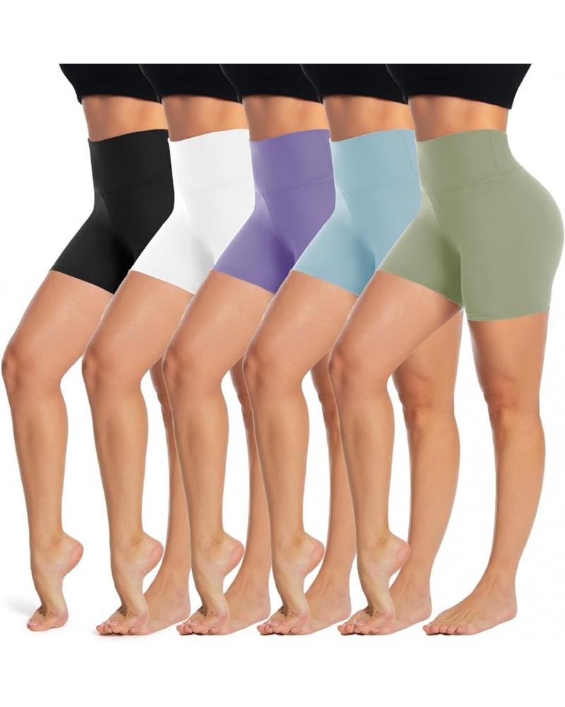 5 Pack High Waisted Biker Shorts for Women – 5" Tummy Control Fitness Athletic Workout Running Yoga Gym Shorts 5 Packs,black/...