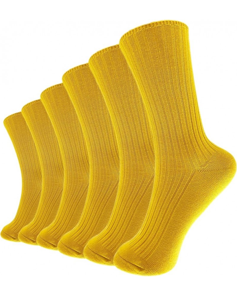 6 Pairs Comfortable Casual Cotton Socks for Women, Girls and Students (fit women girls shoe size 5-10) Yellow $10.94 Activewear