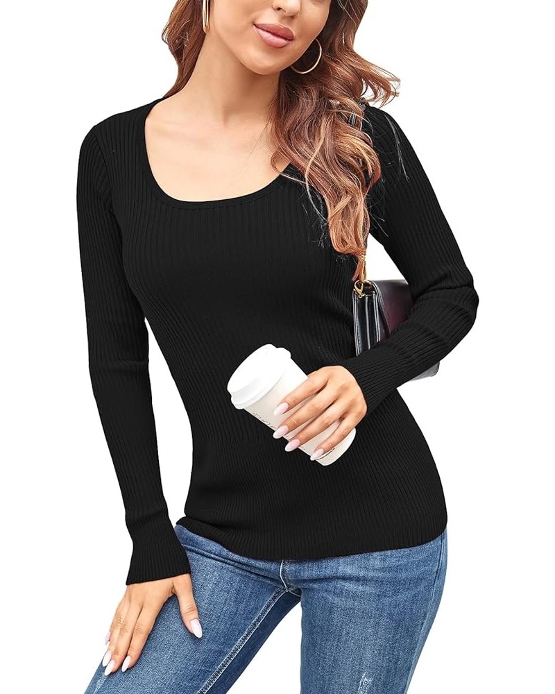 Women's Cable Knitted Sweater Crewneck Pullover Fitted Elasticity Basic Cropped Sweater Top Black $20.50 Sweaters
