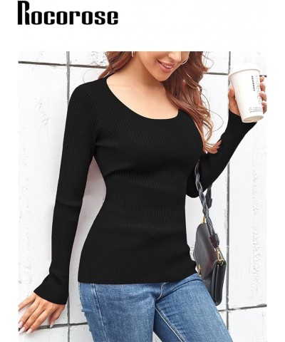 Women's Cable Knitted Sweater Crewneck Pullover Fitted Elasticity Basic Cropped Sweater Top Black $20.50 Sweaters