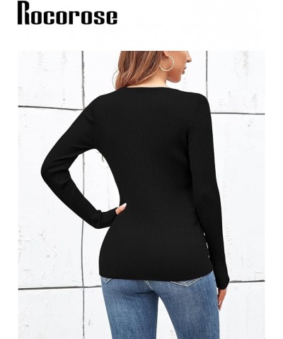 Women's Cable Knitted Sweater Crewneck Pullover Fitted Elasticity Basic Cropped Sweater Top Black $20.50 Sweaters
