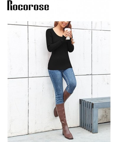 Women's Cable Knitted Sweater Crewneck Pullover Fitted Elasticity Basic Cropped Sweater Top Black $20.50 Sweaters