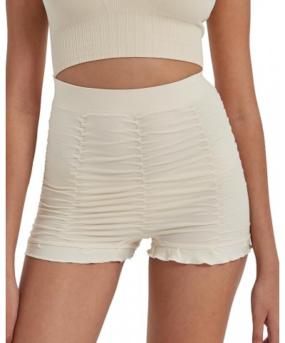 Seamless Ruched Boyshort Underwear for Women High Waisted Ruffled Panties Sexy Sleep Boxer Briefs Cream White $12.59 Lingerie
