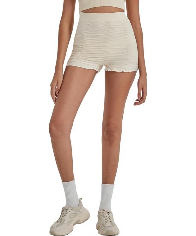 Seamless Ruched Boyshort Underwear for Women High Waisted Ruffled Panties Sexy Sleep Boxer Briefs Cream White $12.59 Lingerie