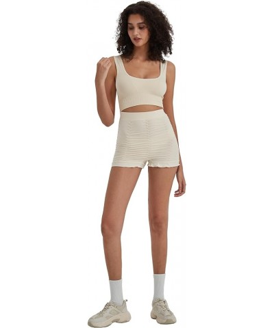 Seamless Ruched Boyshort Underwear for Women High Waisted Ruffled Panties Sexy Sleep Boxer Briefs Cream White $12.59 Lingerie