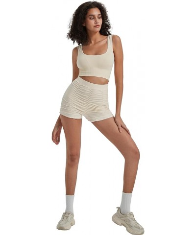 Seamless Ruched Boyshort Underwear for Women High Waisted Ruffled Panties Sexy Sleep Boxer Briefs Cream White $12.59 Lingerie