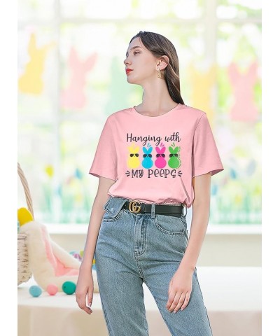 Easter Shirts for Women Hanging with My Peeps Easter Shirt Bunny Rabbit Graphic T-Shirt Casual Short Sleeve Tops Pink $12.74 ...