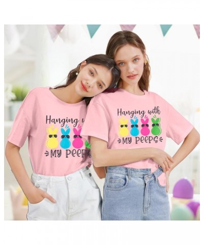 Easter Shirts for Women Hanging with My Peeps Easter Shirt Bunny Rabbit Graphic T-Shirt Casual Short Sleeve Tops Pink $12.74 ...