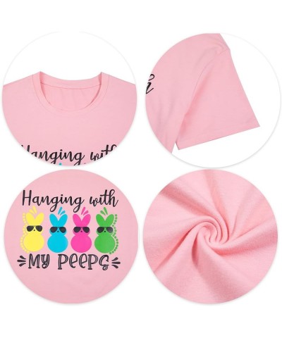 Easter Shirts for Women Hanging with My Peeps Easter Shirt Bunny Rabbit Graphic T-Shirt Casual Short Sleeve Tops Pink $12.74 ...
