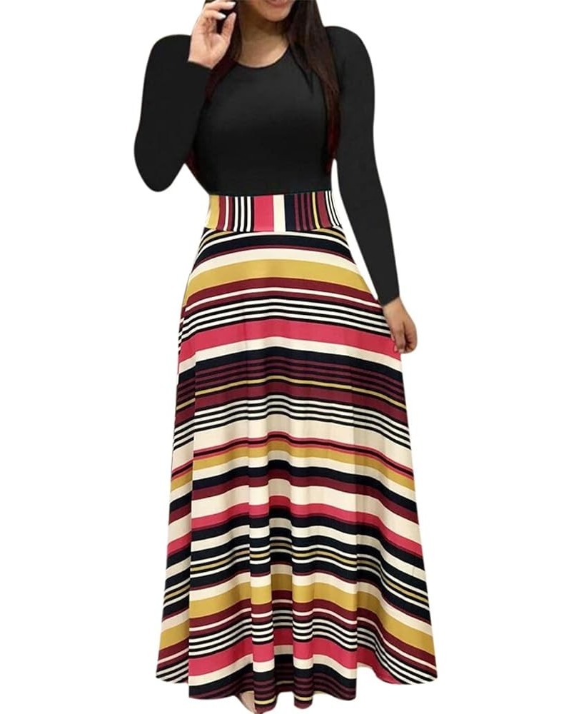 Spring Dresses for Women Long Sleeve Floral Print Elegant Wedding Holiday Party Splice Large Swing Summer Maxi Dress A-multic...