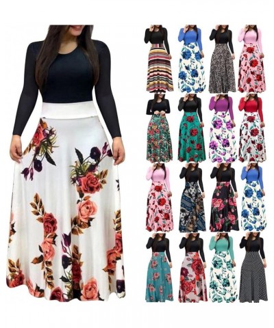Spring Dresses for Women Long Sleeve Floral Print Elegant Wedding Holiday Party Splice Large Swing Summer Maxi Dress A-multic...