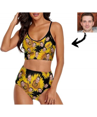Custom Husband Face On Swimsuit Pineapple Pattern Women Bikini Set Push Up High Waisted 2 Piece Swimsuits Zebra Stripes $14.1...