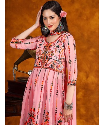 Women's Georgette Embroidered and Sequence Work Anarkali Kurta and Dupatta Set Pink $15.47 Tops