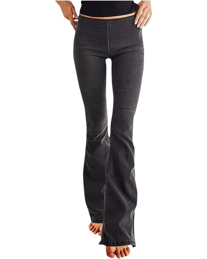 Women's Fashion Flare Pants Solid Mid Rise Stretchy Denim Jeans Distressed Jeans Stretch Casual Comfy Silky Pants A01_black $...