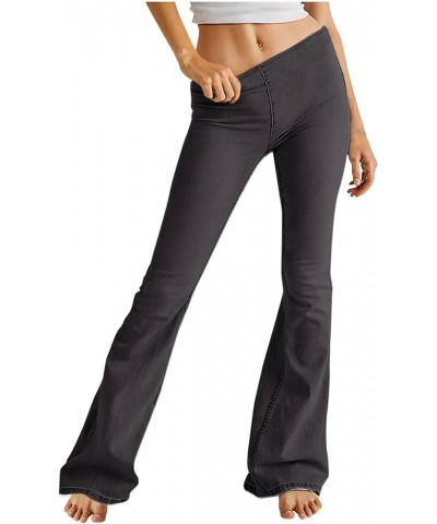 Women's Fashion Flare Pants Solid Mid Rise Stretchy Denim Jeans Distressed Jeans Stretch Casual Comfy Silky Pants A01_black $...
